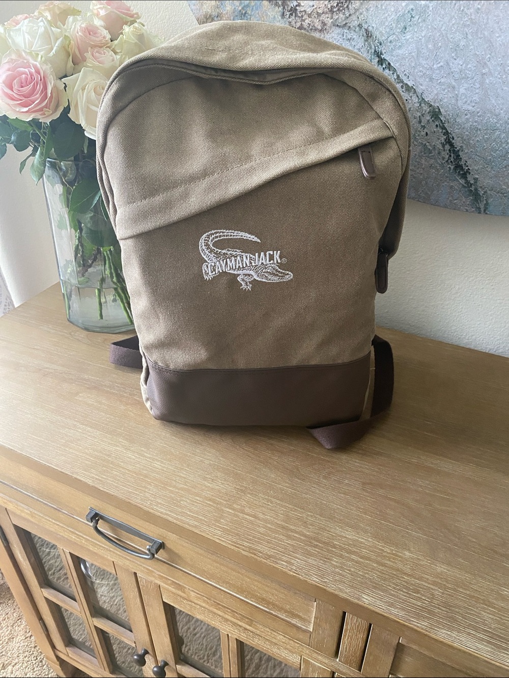 Cayman Jack Khaki Canvas Backpack - Men's Shoulder Bag